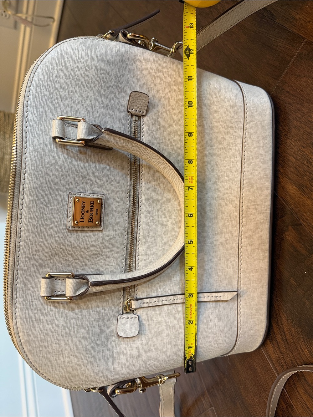 Dooney & Bourke Saffiano Leather Satchel Crossbody Ivory Taupe Gold Hardware - Picture 11 of 15